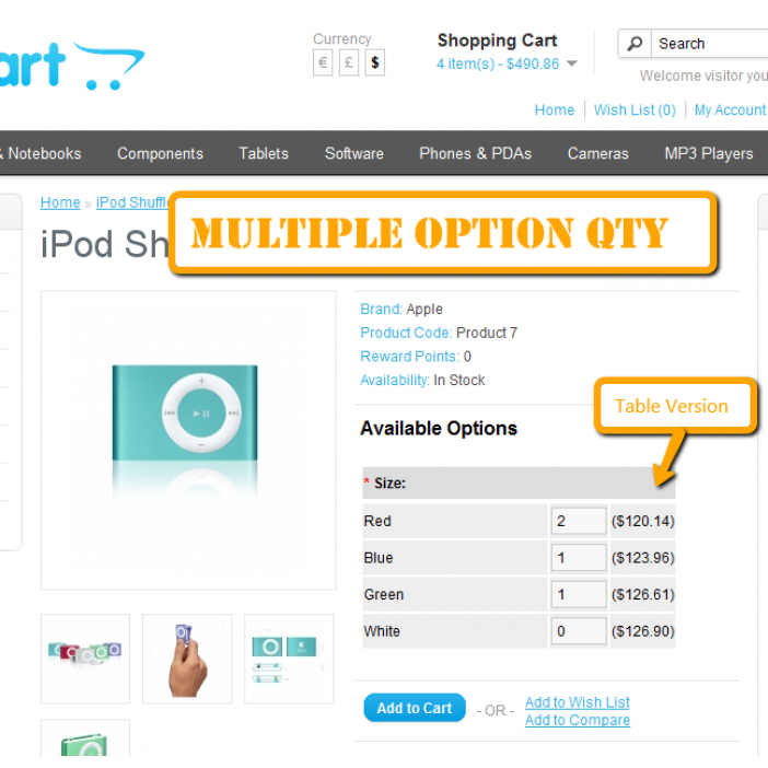 opencart product option stock